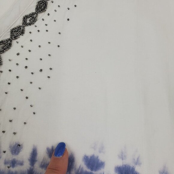 Catherines Tie Dye Beaded Button Blouse Top Plus Size 2X Short Sleeve Blue White - Picture 14 of 16